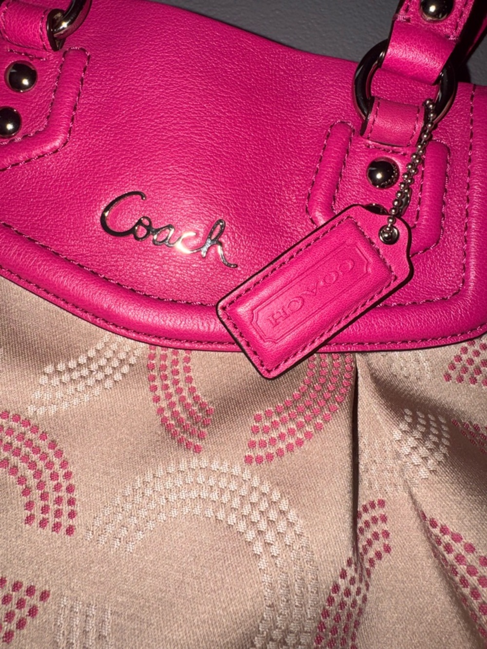 PRISTINE Coach Ashley Dotted Op Art Large Carryall Magenta Pink F20049 - Picture 12 of 14
